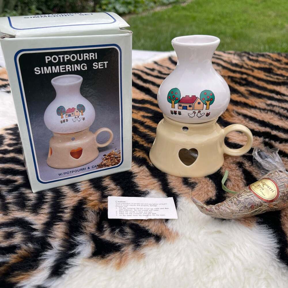 Vintage Potpourri Simmering Set Ceramic Cottage Farmhouse NIB Taiwan